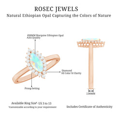 Ethiopian Opal 4x8mm Marquise Cut Engagement Ring with Diamond Halo