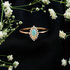 Ethiopian Opal 4x8mm Marquise Cut Engagement Ring with Diamond Halo