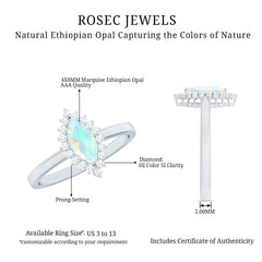 Ethiopian Opal 4x8mm Marquise Cut Engagement Ring with Diamond Halo