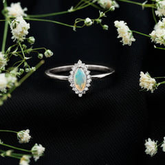 Ethiopian Opal 4x8mm Marquise Cut Engagement Ring with Diamond Halo