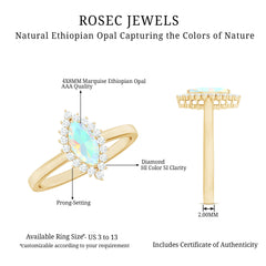 Ethiopian Opal 4x8mm Marquise Cut Engagement Ring with Diamond Halo