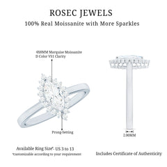 Certified Brilliant Cut Moissanite Marquise Engagement Ring