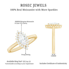 Certified Brilliant Cut Moissanite Marquise Engagement Ring