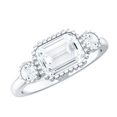 Emerald Cut Moissanite 3 Stone Engagement Ring in East West Style