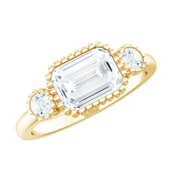 Emerald Cut Moissanite 3 Stone Engagement Ring in East West Style