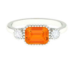 2 CT East West Fire Opal Engagement Ring with Diamond