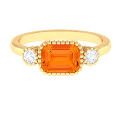 2 CT East West Fire Opal Engagement Ring with Diamond