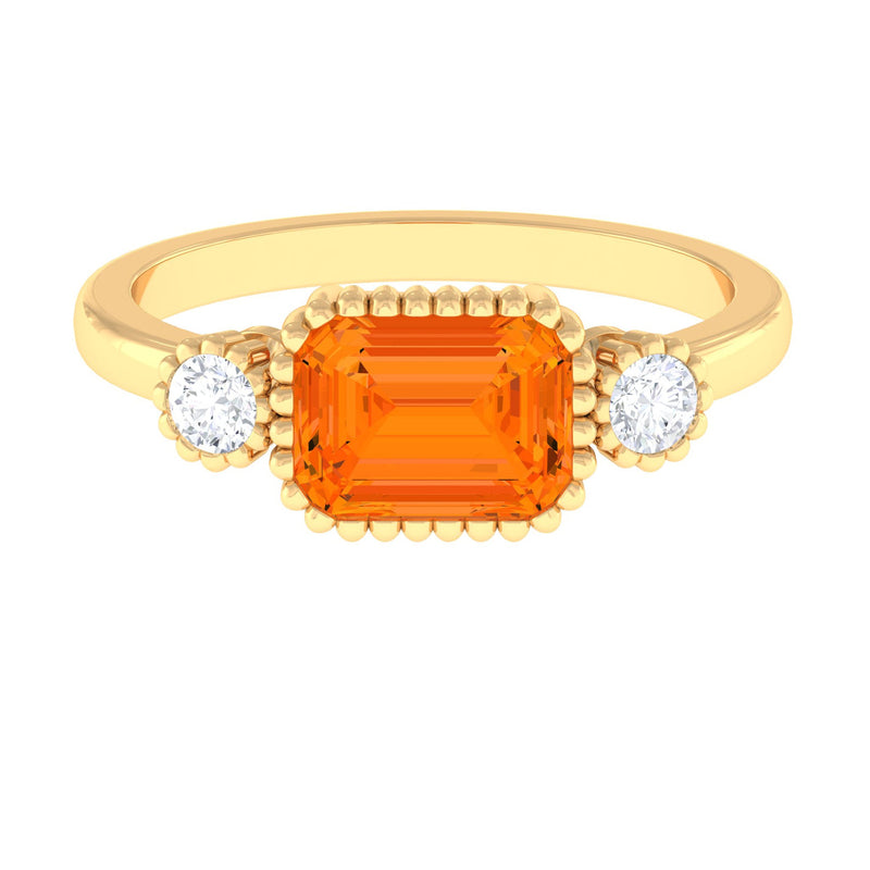 2 CT East West Fire Opal Engagement Ring with Diamond