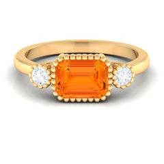 2 CT East West Fire Opal Engagement Ring with Diamond