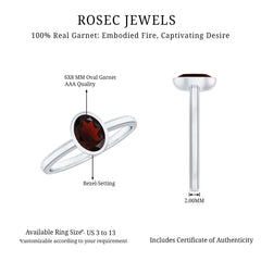 Certified Real Garnet Oval Engagement Ring in Bezel Setting