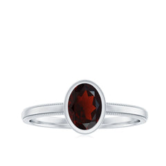 Certified Real Garnet Oval Engagement Ring in Bezel Setting