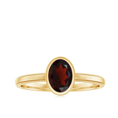 Certified Real Garnet Oval Engagement Ring in Bezel Setting