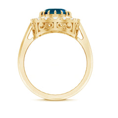 Genuine London Blue Topaz Statement Engagement Ring with Diamond