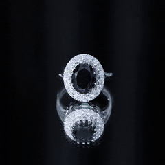 Oval Lab Grown Black Diamond and Moissanite Halo Engagement Ring