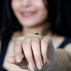 Oval Lab Grown Black Diamond and Moissanite Halo Engagement Ring