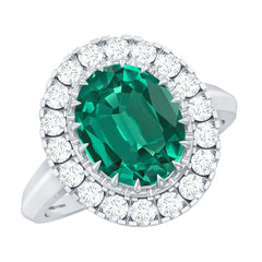 Certified 8X10 mm Oval Lab Grown Emerald Vintage Looking Engagement Ring with Halo