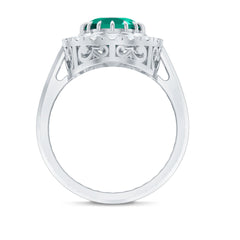 Certified 8X10 mm Oval Lab Grown Emerald Vintage Looking Engagement Ring with Halo