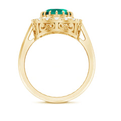 Certified 8X10 mm Oval Lab Grown Emerald Vintage Looking Engagement Ring with Halo
