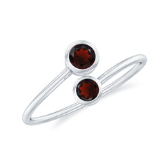 Natural Garnet 2 Stone Promise Ring with Bypass Shank