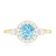 Classic Aquamarine Engagement Ring with Diamond Halo