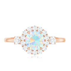 Classic Ethiopian Rainbow Opal Engagement Ring with Diamond Halo