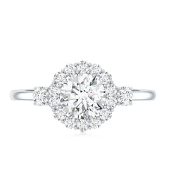 Round Cut Moissanite Halo Engagement Ring with Certificate