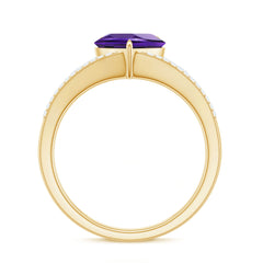 Heart Shape Solitaire Amethyst Designer Engagement Ring with Diamond
