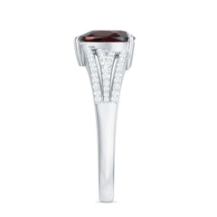 Natural 8mm Garnet Heart Engagement Ring with Diamond Split Shank