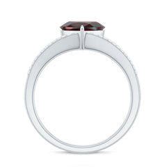 Natural 8mm Garnet Heart Engagement Ring with Diamond Split Shank