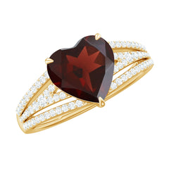 Natural 8mm Garnet Heart Engagement Ring with Diamond Split Shank