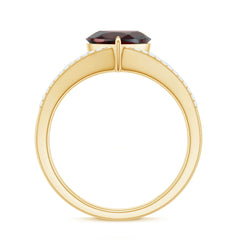 Natural 8mm Garnet Heart Engagement Ring with Diamond Split Shank