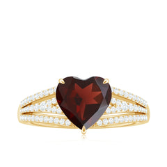 Natural 8mm Garnet Heart Engagement Ring with Diamond Split Shank
