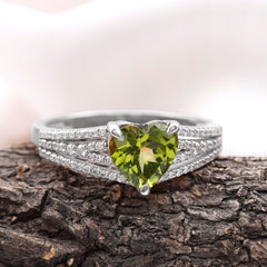 Natural 2 Carat Peridot Heart Engagement Ring with Diamond