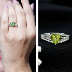 Natural 2 Carat Peridot Heart Engagement Ring with Diamond