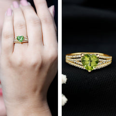 Natural 2 Carat Peridot Heart Engagement Ring with Diamond