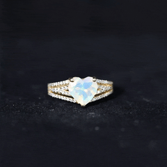 Designer Ethiopian Opal Heart Engagement Ring with Diamond Split Shank