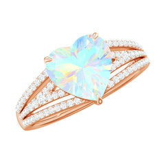 Designer Ethiopian Opal Heart Engagement Ring with Diamond Split Shank
