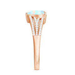 Designer Ethiopian Opal Heart Engagement Ring with Diamond Split Shank