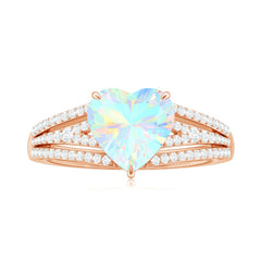 Designer Ethiopian Opal Heart Engagement Ring with Diamond Split Shank