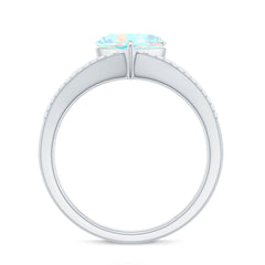 Designer Ethiopian Opal Heart Engagement Ring with Diamond Split Shank