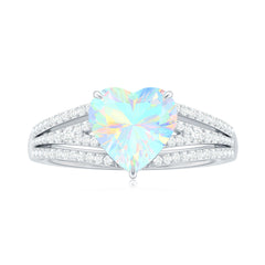 Designer Ethiopian Opal Heart Engagement Ring with Diamond Split Shank