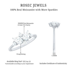 Pear and Round Moissanite Cluster Promise Ring