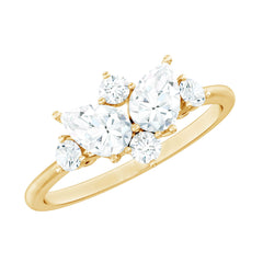 Pear and Round Moissanite Cluster Promise Ring
