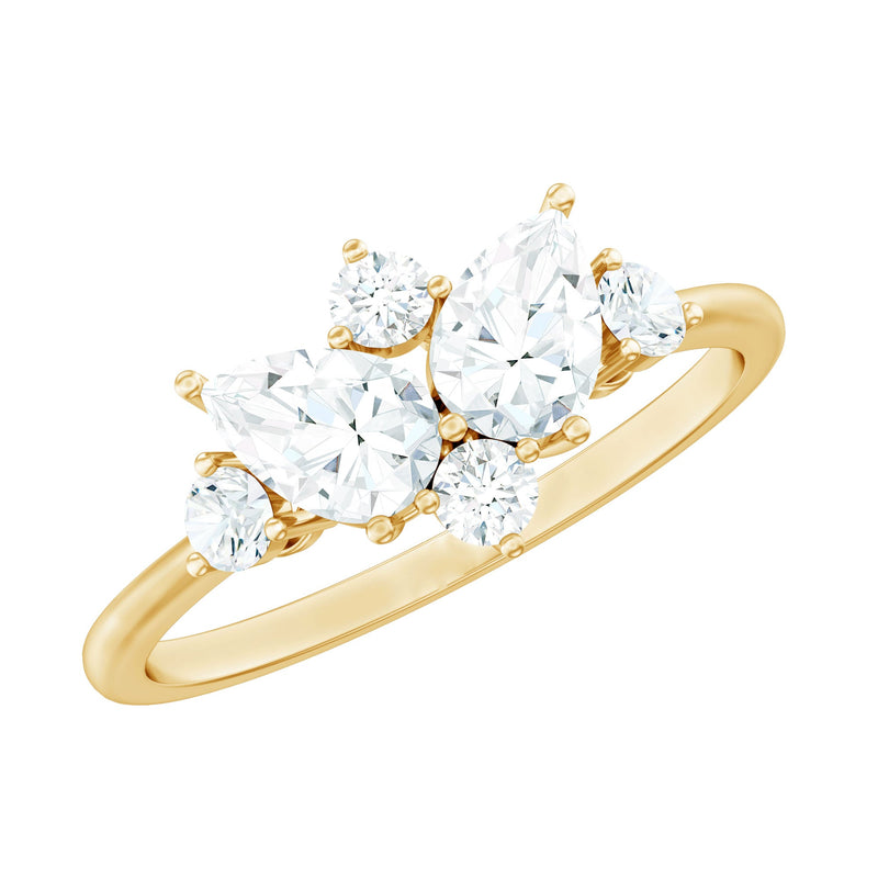 Pear and Round Moissanite Cluster Promise Ring