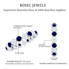 2 CT Natural Blue Sapphire and Diamond Eternity Band Ring