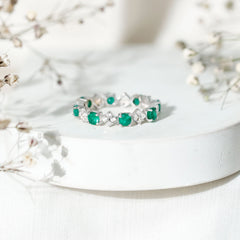 Genuine Emerald and Diamond Eternity Wedding Band