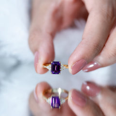 1.5 CT Octagon Cut Amethyst Engagement Ring with Diamond Trio