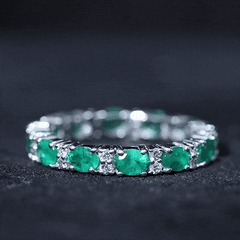 Oval Cut Real Emerald Eternity Band Ring with Diamond