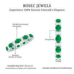 Oval Cut Real Emerald Eternity Band Ring with Diamond