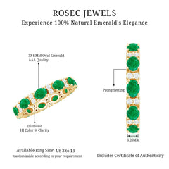 Oval Cut Real Emerald Eternity Band Ring with Diamond